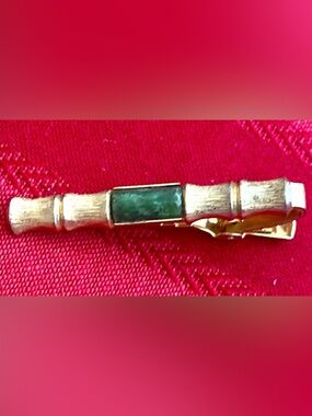 Vintage 60s ANSON JADE & Bamboo Pattern Tie Clip
